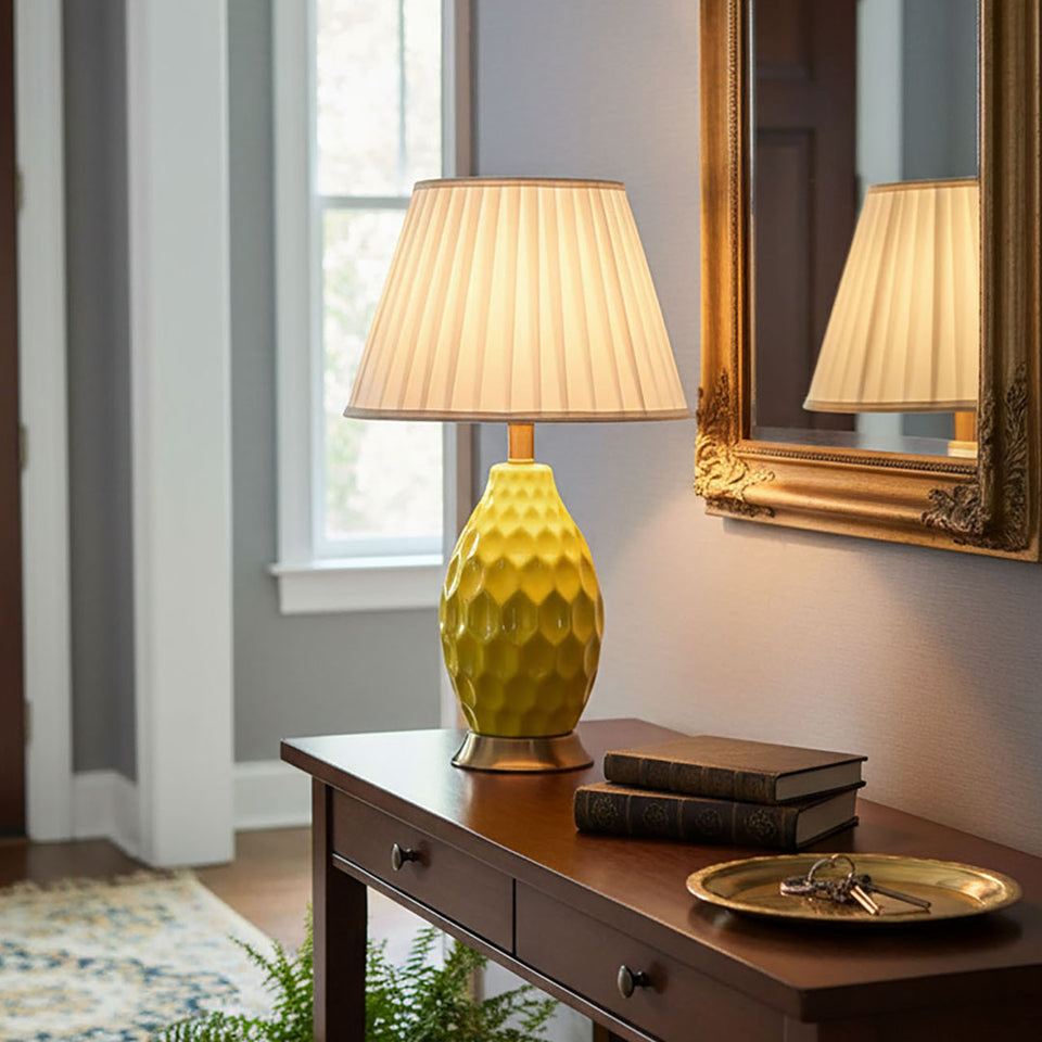 SOGA Textured Ceramic Oval Table Lamp with Gold Metal Base Yellow