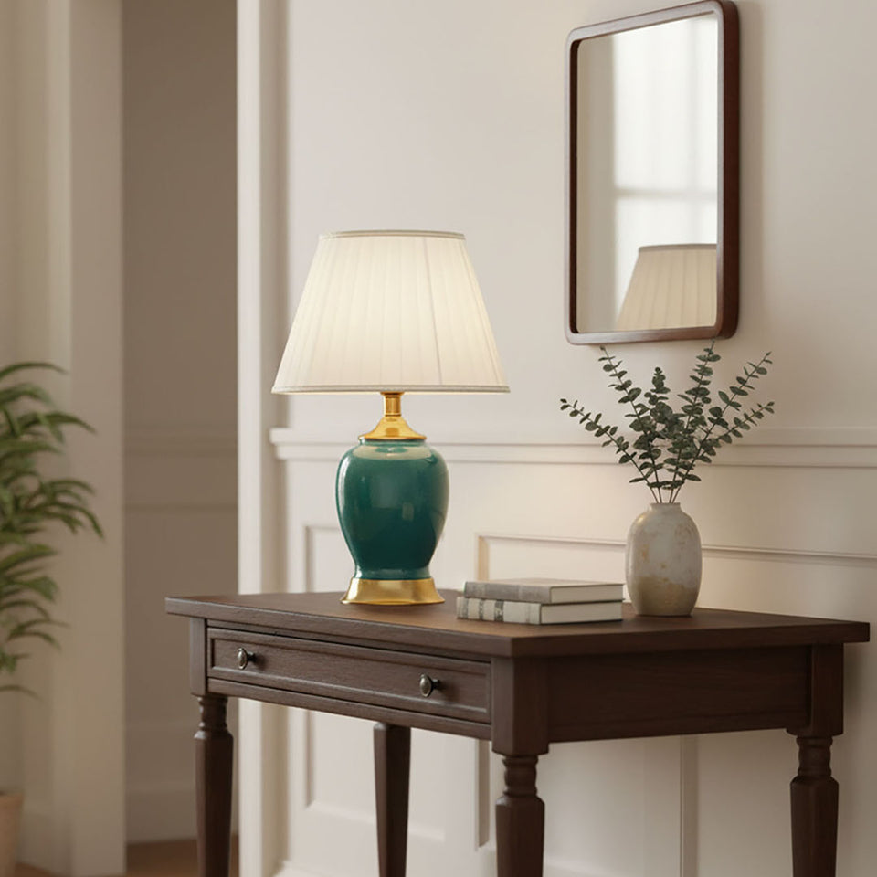 SOGA 4X Ceramic Oval Table Lamp with Gold Metal Base Desk Lamp Green
