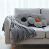 SOGA Home & Living Bundle – Black Flower Floor Pillows & Star Grey Gradient Tassel Blanket