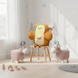 SOGA Home & Living Bundle – 2 Pink Deer Children’s Ottoman & Smiley Toast Plush Cushion