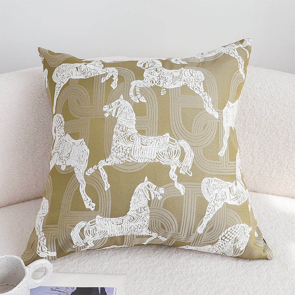 SOGA 2X 50cm Vintage Olive Green White Horse Pattern Throw Pillow