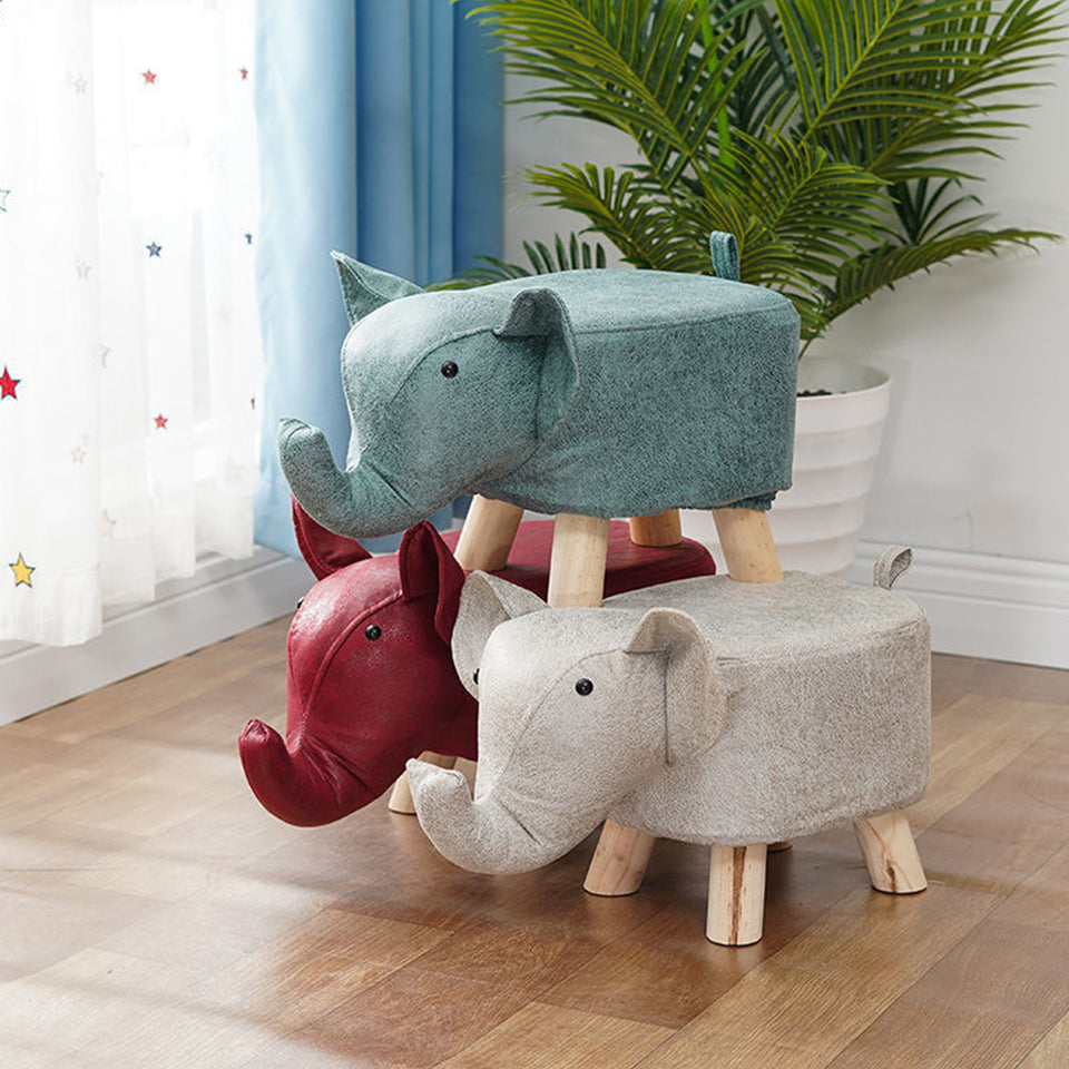 SOGA Red Children Bench Elephant Character Round Ottoman Stool Soft Small Comfy Seat Home Decor