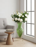 SOGA 67cm Green Glass Tall Floor Vase and 12pcs White Artificial Fake Flower Set