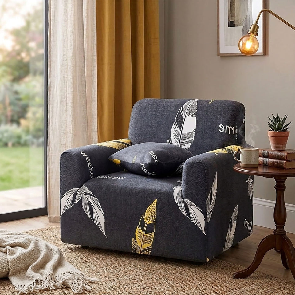 SOGA 1-Seater Feather Print Sofa Cover Couch Protector High Stretch Lounge Slipcover Home Decor