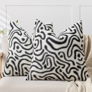 SOGA 2X 50cm Black White Abstract Swirl Pattern Decorative Throw Pillow