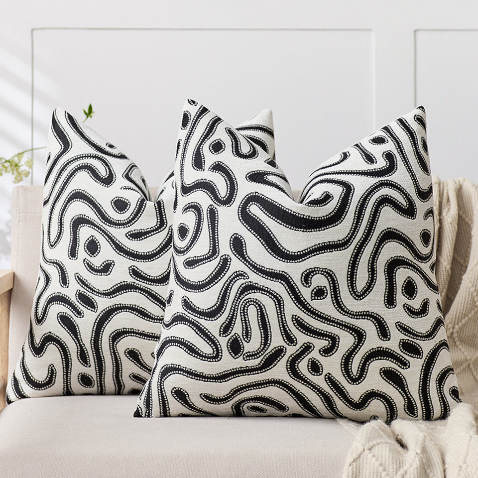 SOGA 2X 50cm Black White Abstract Swirl Pattern Decorative Throw Pillow