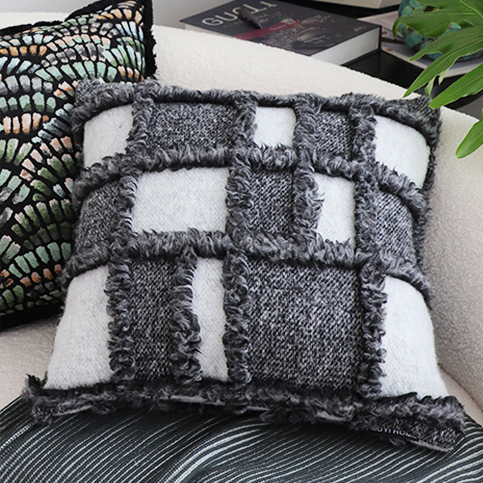 SOGA 2X 50cm Bohemian Gray Fringe Checkerboard Textured Throw Pillow