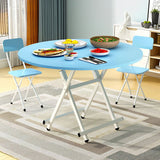 SOGA Blue Dining Table Portable Round Surface Space Saving Folding Desk Home Decor
