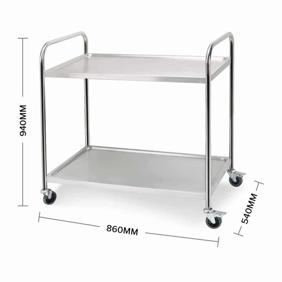 SOGA 2 Tier Stainless Steel Round Kitchen Trolley 86x54x94cm