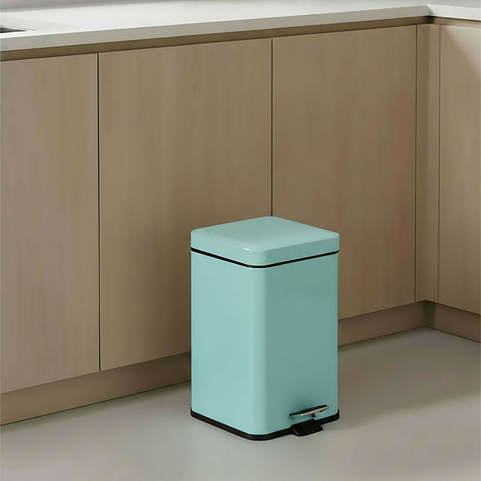 SOGA 4X Foot Pedal Stainless Steel Rubbish Recycling Garbage Waste Trash Bin Square 6L Blue