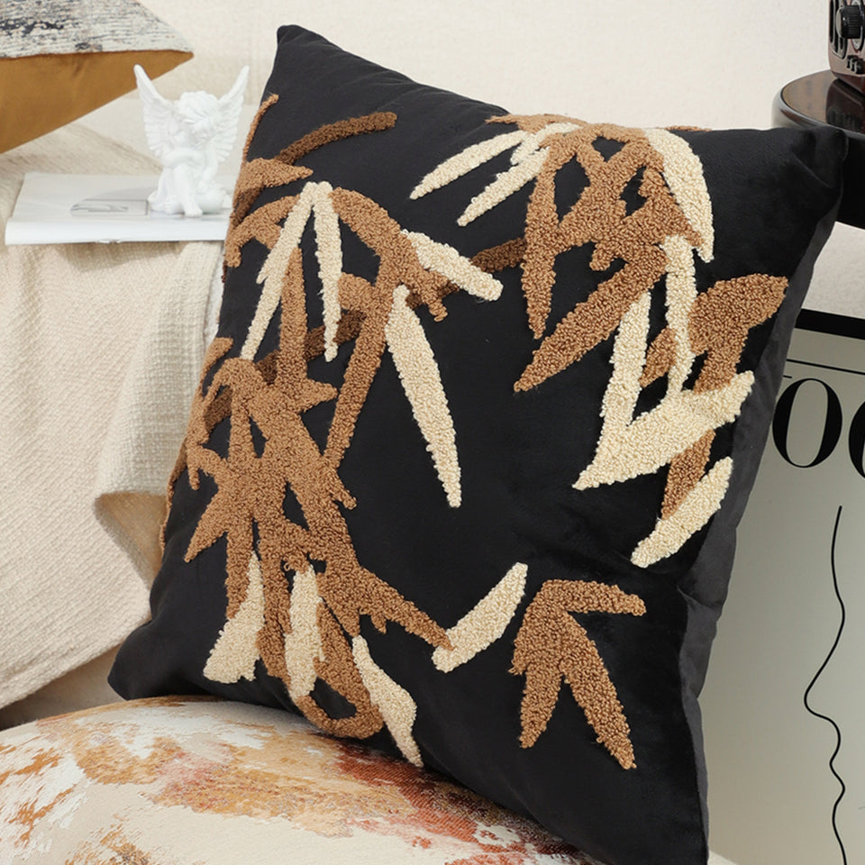 SOGA 2X 45cm Black Brown Bamboo Leaf Botanical Embroidered Throw Pillow