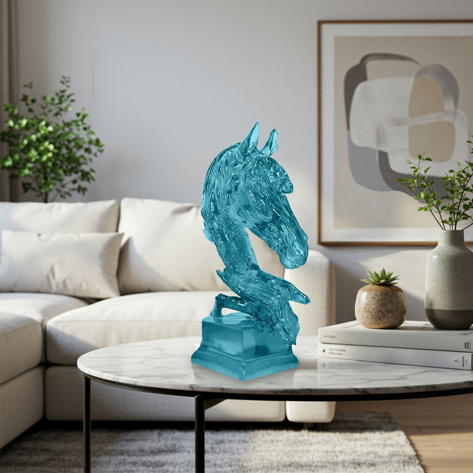 SOGA 37cm Blue Horse Head Resin Sculpture Flowing Mane Design Modern Art for Home Decor