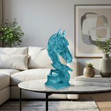 SOGA 37cm Blue Horse Head Resin Sculpture Flowing Mane Design Modern Art for Home Decor