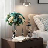 SOGA 2 x Clear Glass Flower Vase with Lid and Blue Flower Filler Vase Black Set