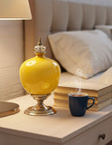 SOGA 2x 38cm Ceramic Oval Flower Vase with Gold Metal Base Yellow