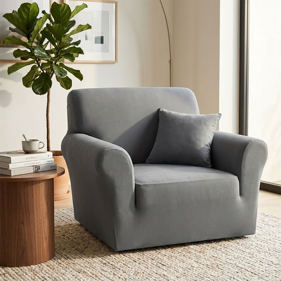 SOGA 1-Seater Grey Sofa Cover Couch Protector High Stretch Lounge Slipcover Home Decor