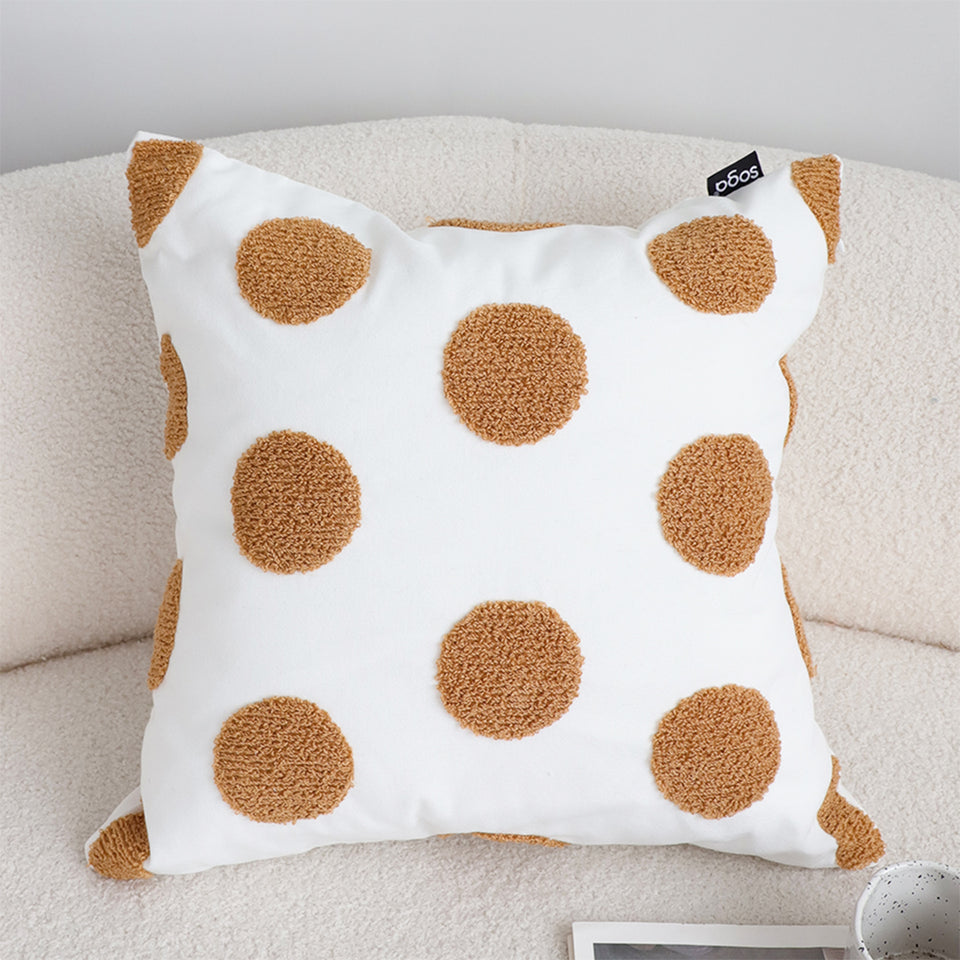 SOGA 2X Tufted Cushion 45cm White Brown Polka Dot Circle Pattern Decorative Throw Pillow