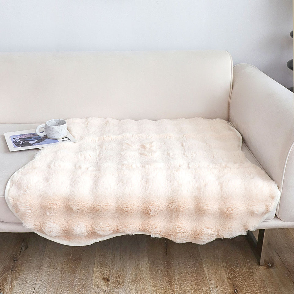 SOGA One-seater Cream Faux Fur Throw Blanket 90x90cm Polyester