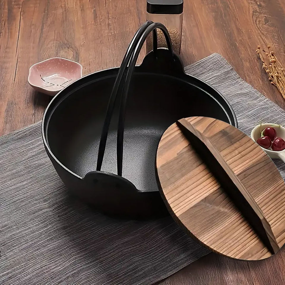 SOGA 2X 29cm Cast Iron Japanese Style Sukiyaki Tetsu Nabe Shabu Hot Pot with Wooden Lid