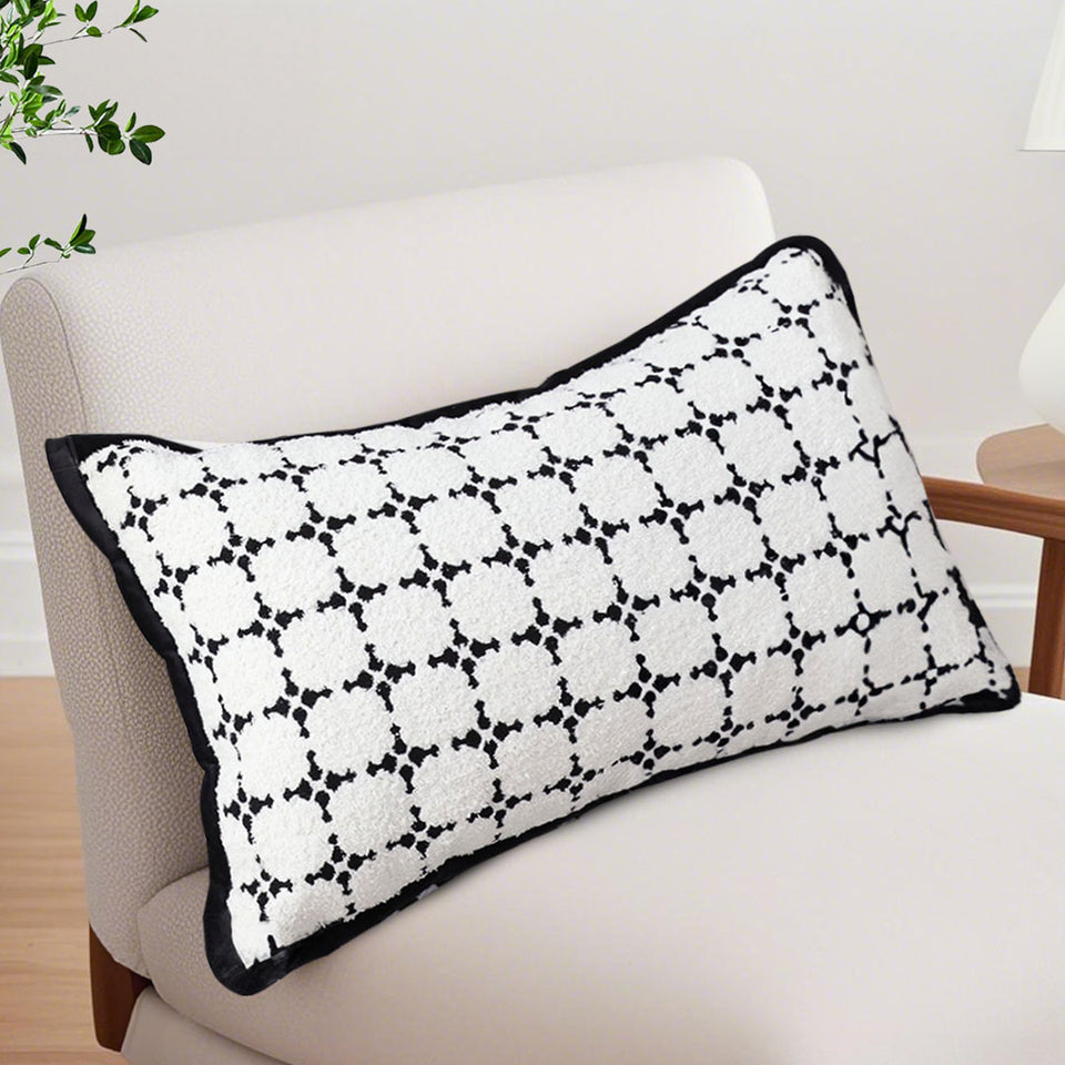 SOGA 2X 35cm Moroccan Black Cross Pattern Black Trim Decorative Throw Pillow