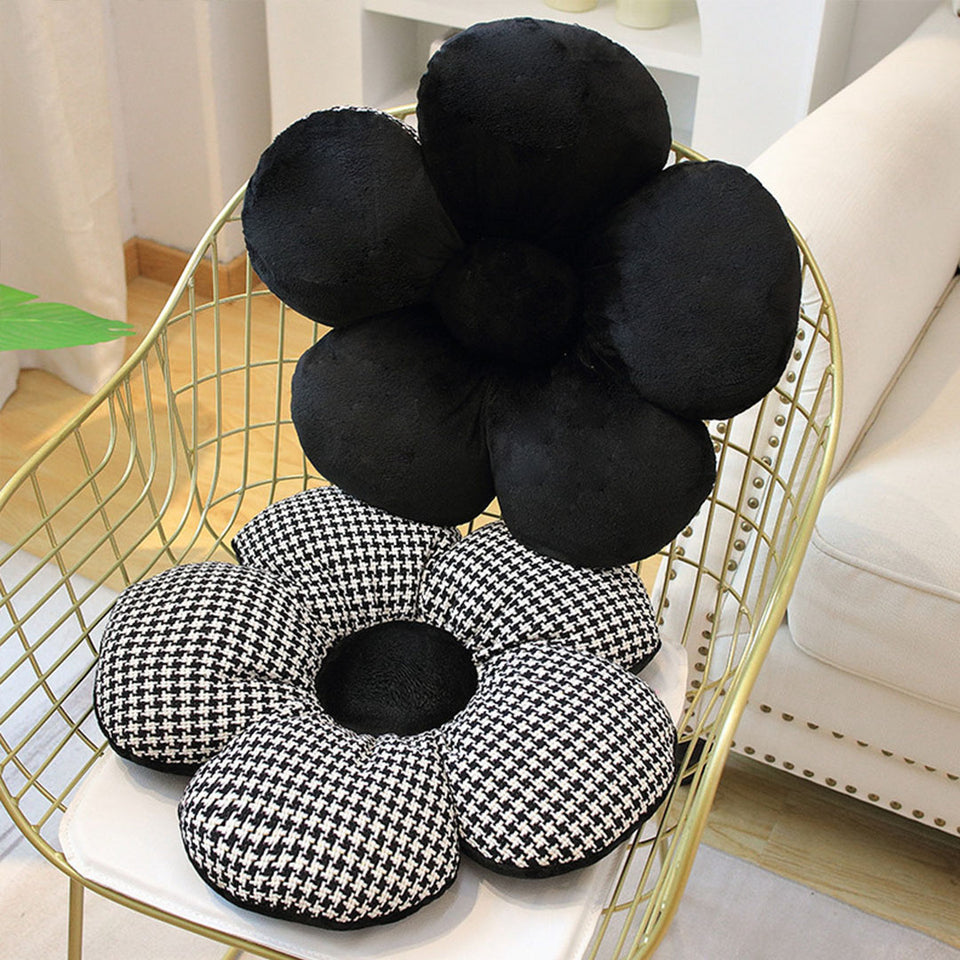 SOGA 2X Black Flower Cushion Shaped for Floor and Sitting Throw Pillow
