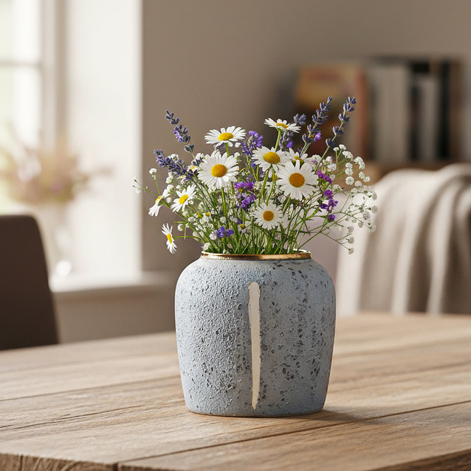 SOGA 21x22cm Grey Small Ceramic Flower Vase Elegant Living Room Home Decor