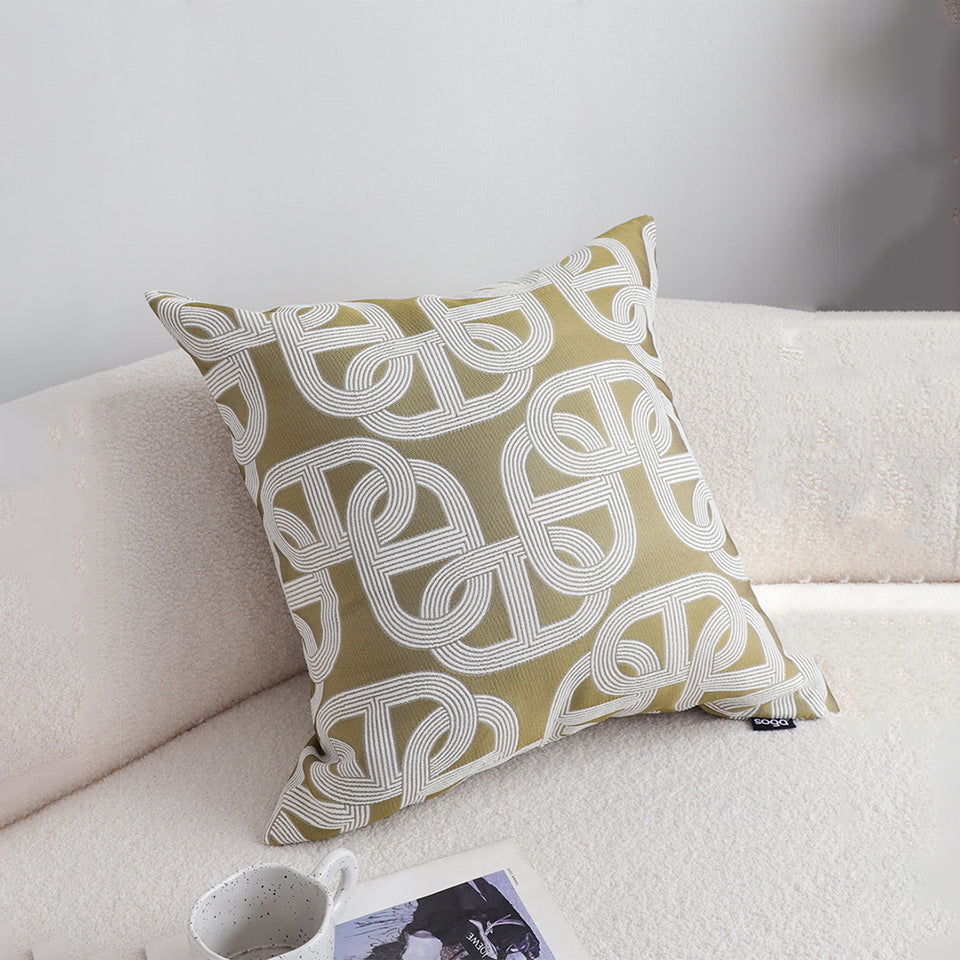 SOGA 2X 50cm Artistic Olive Green White Geometric Pattern Throw Pillow