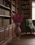 SOGA 67cm Purple Glass Tall Floor Vase with Metal Flower Stand