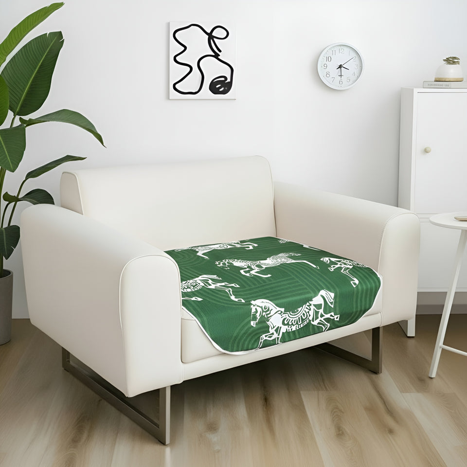 SOGA One-Seater Green Horse Print 90x90cm Throw Blanket Sofa Cover
