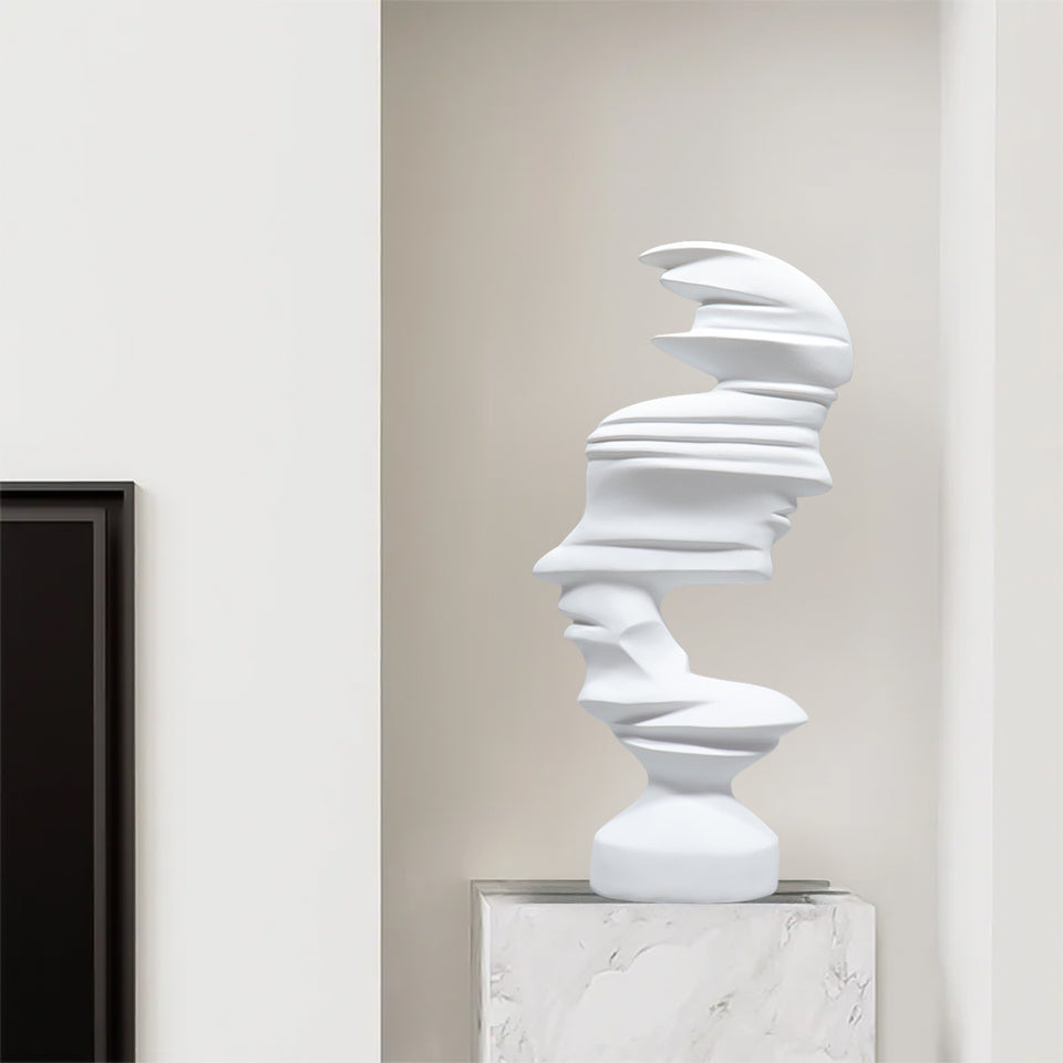 SOGA 44cm White Dual-Face Resin Sculpture Modern Abstract Art Accent for Home Decor