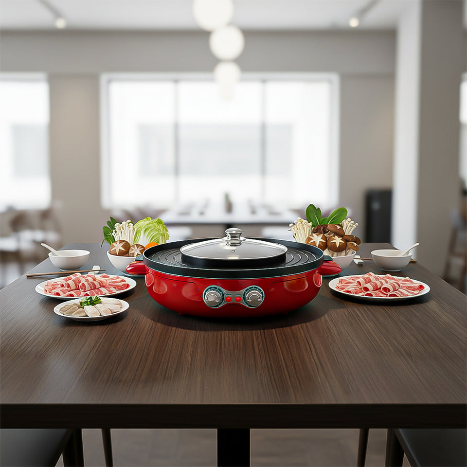 SOGA 2X 2-in-1 42CM Electric Hot Pot BBQ Grill Maifan Stone Non-Stick Coating 2100W
