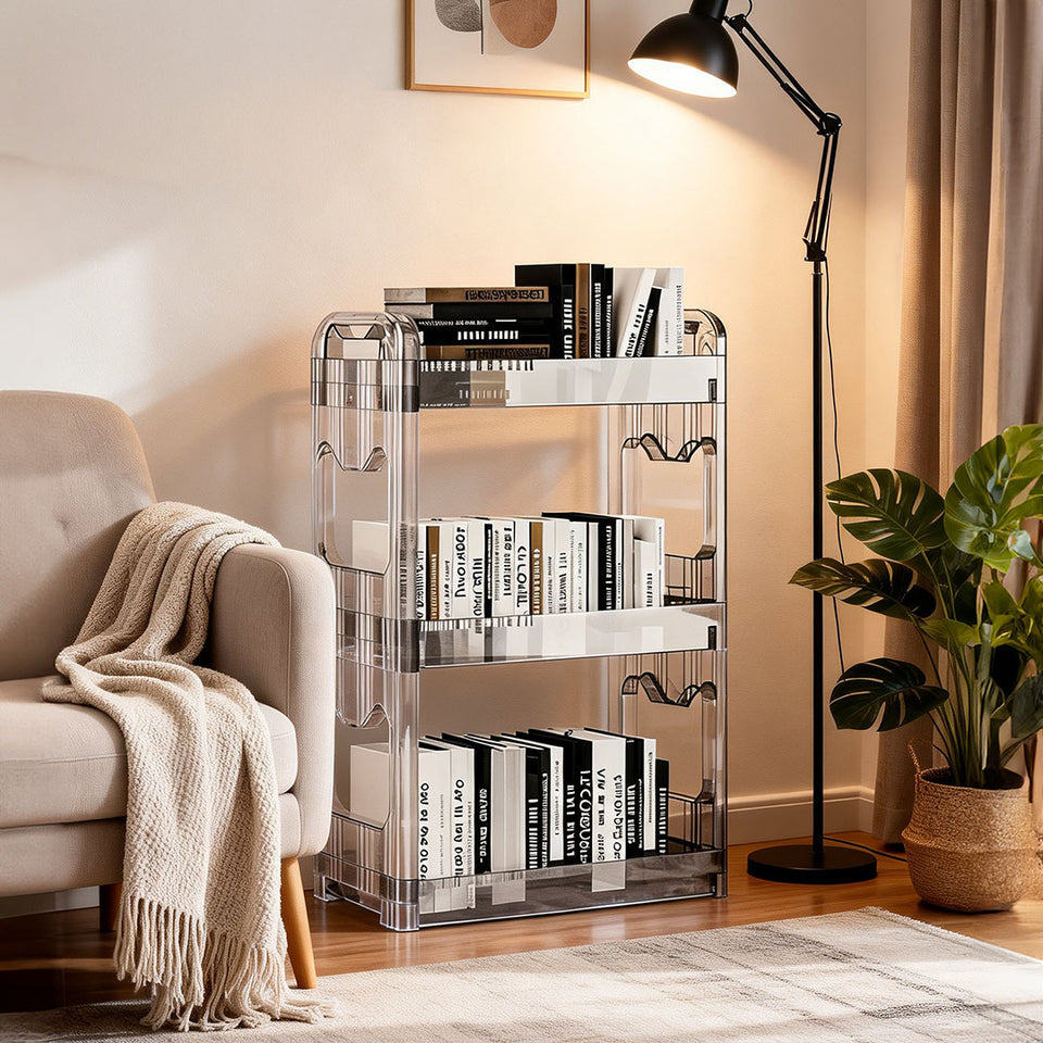 SOGA 38x24cm Clear 3 Tier Bookshelf  Storage Organizer