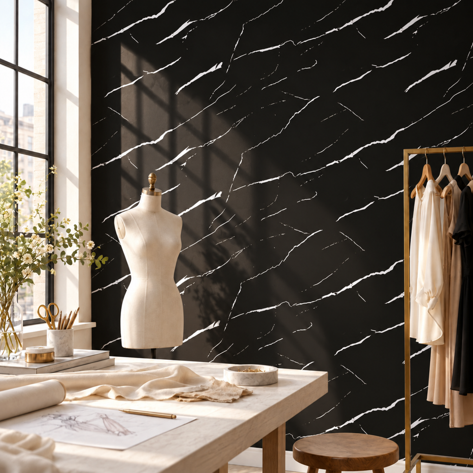 SOGA Peel & Stick Floor and Wall Tiles 30 x 30cm 10 Pack Black Faux Marble