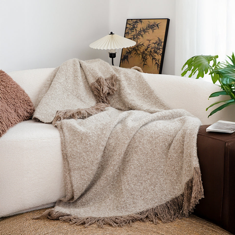 SOGA 160x200cm Coffee Blanket – Vintage Tassel Throw for Rustic Comfort