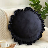 SOGA 45Cm Butterfly Black Vintage Lotus Leaf Edge Round Throw Pillow