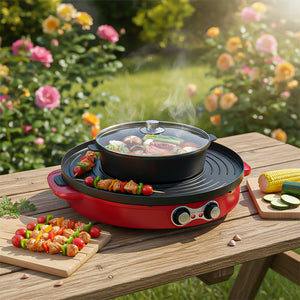 SOGA 2X 2-in-1 44CM Electric Hot Pot BBQ Grill Maifan Stone Non-Stick Coating 2100W