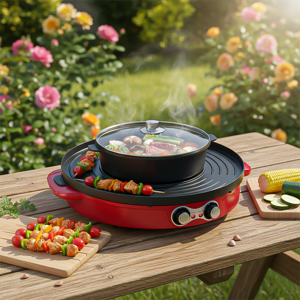 SOGA 2X 2-in-1 44CM Electric Hot Pot BBQ Grill Maifan Stone Non-Stick Coating 2100W