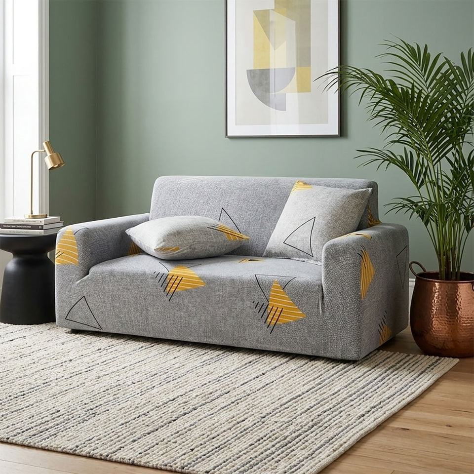 SOGA 2-Seater Geometric Print Sofa Cover Couch Protector High Stretch Lounge Slipcover Home Decor