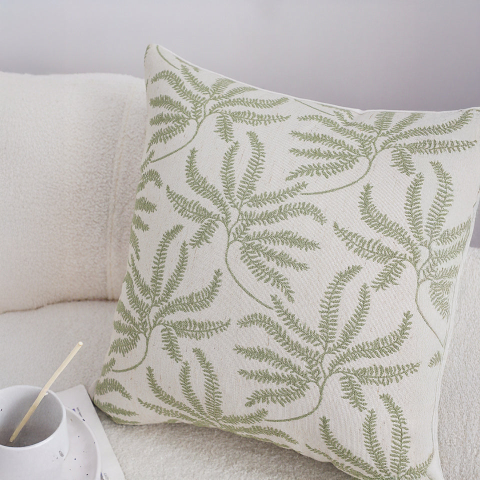 SOGA 2X 50cm Botanical Green Fern Leaf Embroidered Decorative Throw Pillow