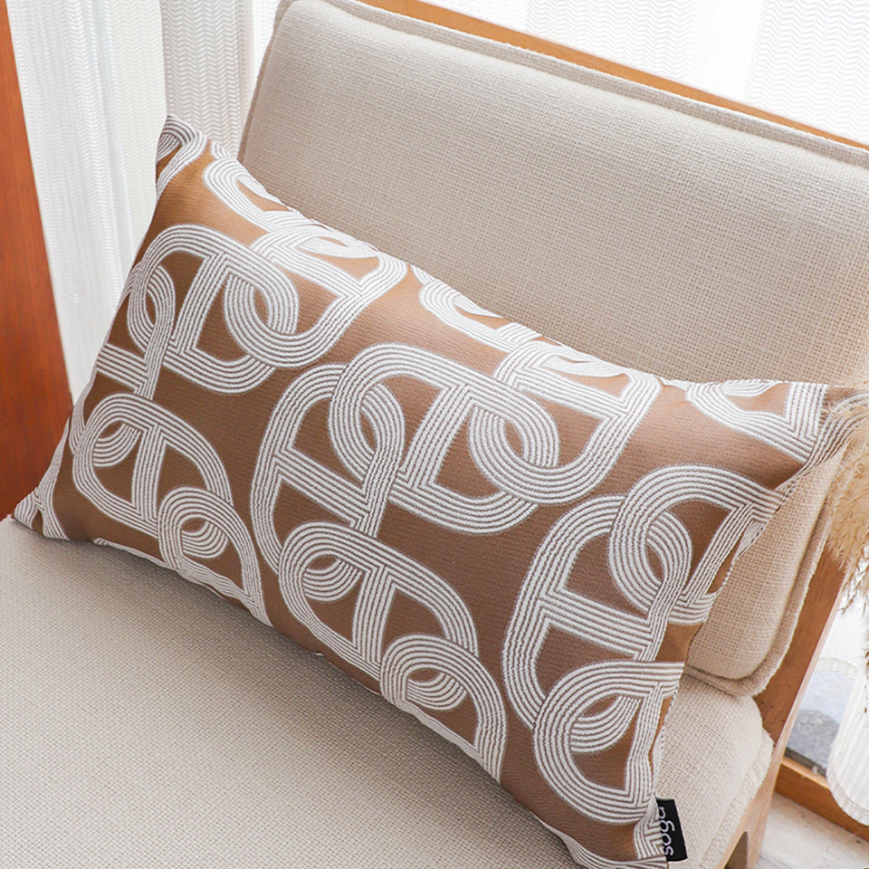 SOGA 35cm Artistic Camel Brown White Geometric Pattern Throw Pillow