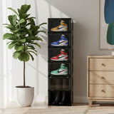 SOGA 2X 6 Tier Black Portable Shoe Organiser Sneaker Footwear Folding Plastic Bin Stackable Storage Box with Magnetic Door