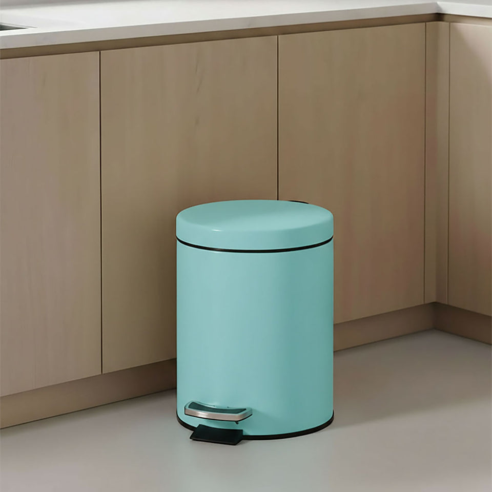 SOGA 7L Modern Foot Pedal Trash Bin Waste Kitchen Bathroom Stainless Steel Round Blue