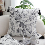 SOGA 2X 50cm Throw Pillow  Black and White Elegant Floral Print with Tassel Accents Home Decor