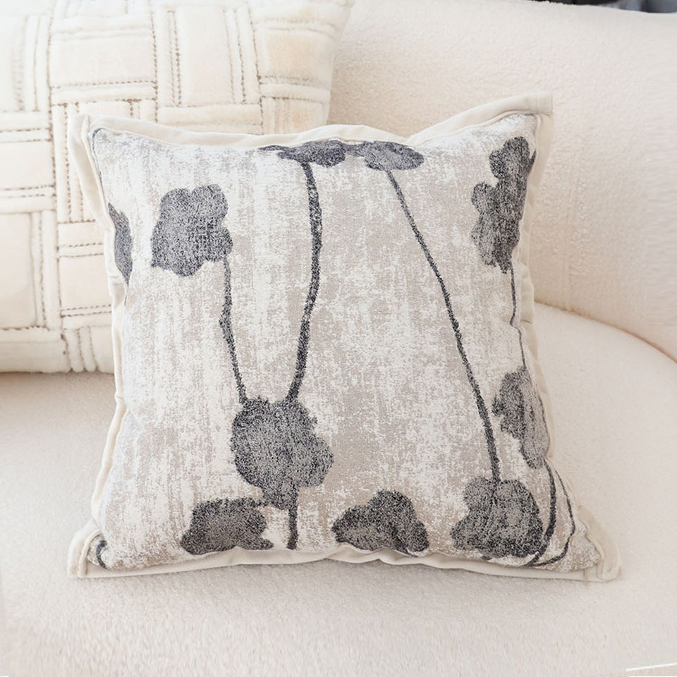 SOGA 45cm Modern Gray Floral Stem Pattern Contemporary Throw Pillow