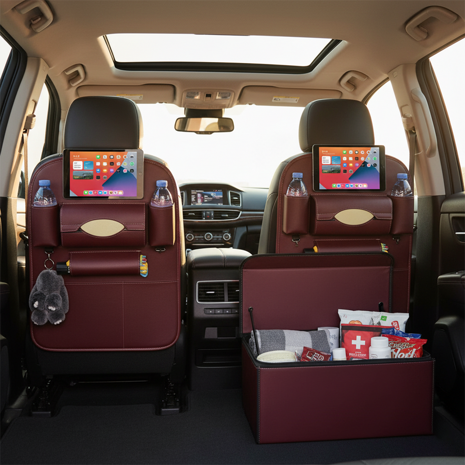 SOGA Car Bundle – 2 Red Back Seat Storage Organizer & Collapsible Trunk Cargo Box
