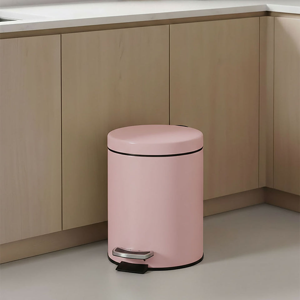 SOGA 12L Modern Foot Pedal Trash Bin Waste Kitchen Bathroom Stainless Steel Round Pink