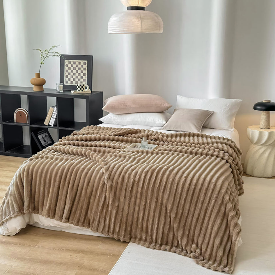 SOGA 2x 150x200cm Warm & Cozy Flannel Polyester Throw Blanket Light Brown