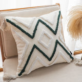 SOGA Boho Tufted Cushion 45cm Tassel Beige Green Geometric Chevron Throw Pillow