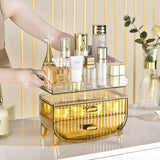SOGA 2X 2 Tier Golden Yellow Multifunctional Countertop Cosmetic Storage Makeup Skincare Holder Jewelry Cabinet Bathroom Desk Drawer Vanity Organiser