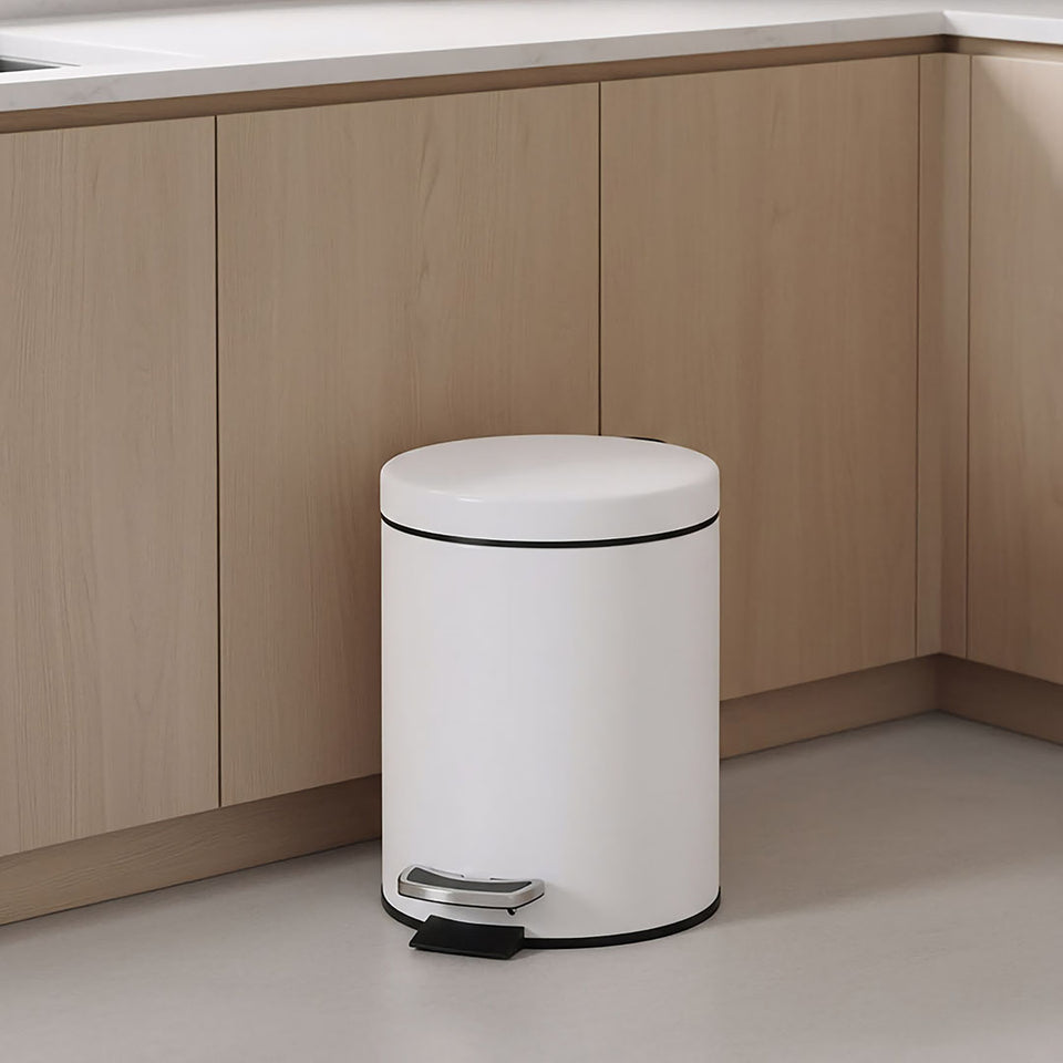 SOGA 4X Foot Pedal Stainless Steel Rubbish Recycling Garbage Waste Trash Bin Round 7L White